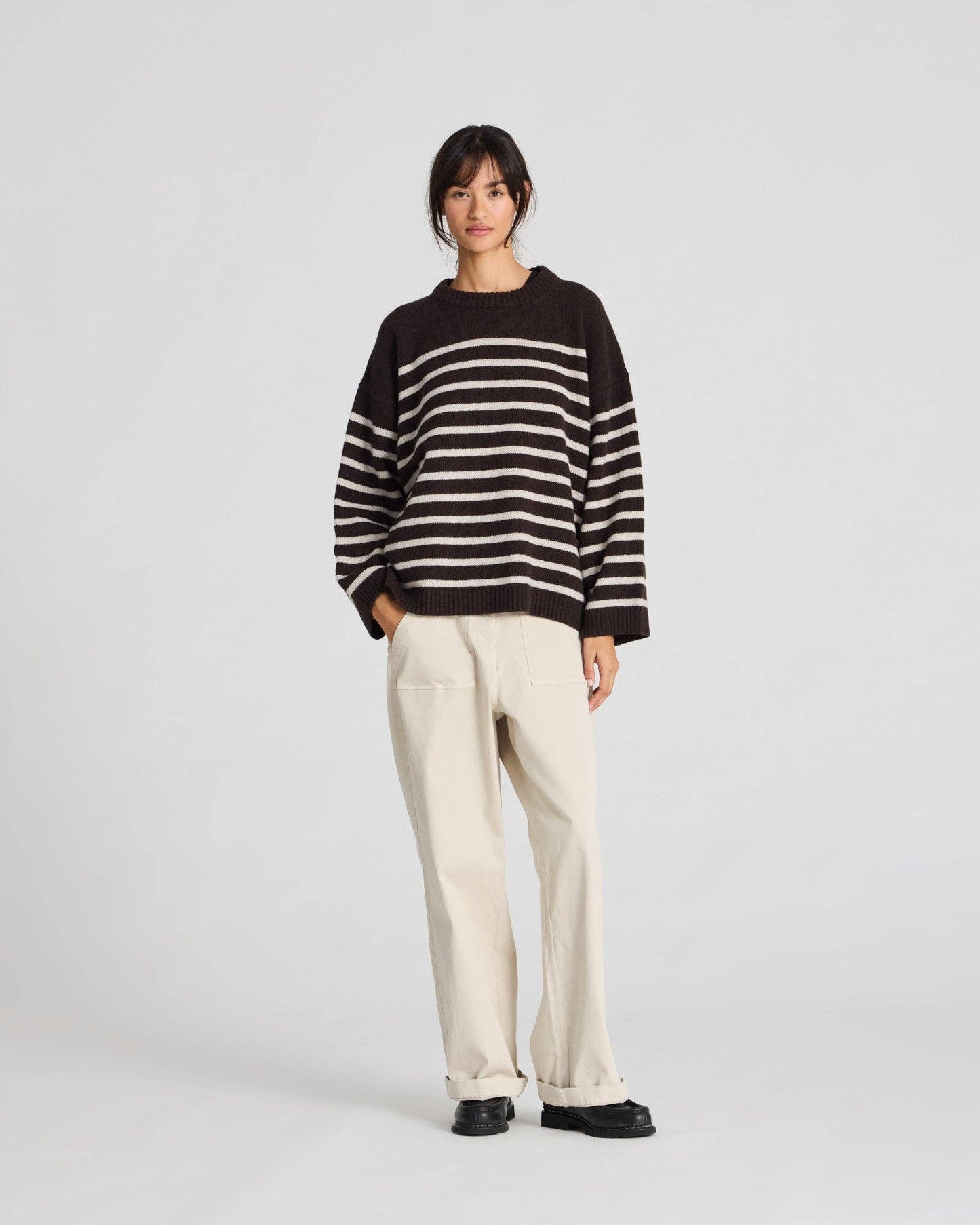 Brigitte Stripe Lambswool Sweater in Mulch