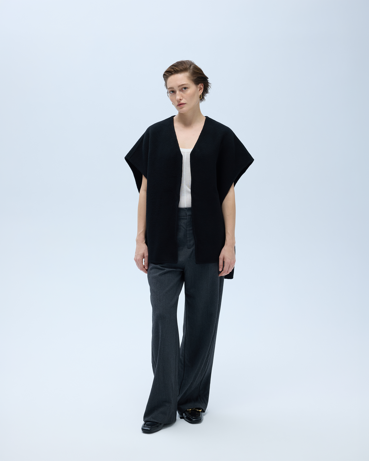 Wool & Camel Hair Drape Vest | Charred Cedar