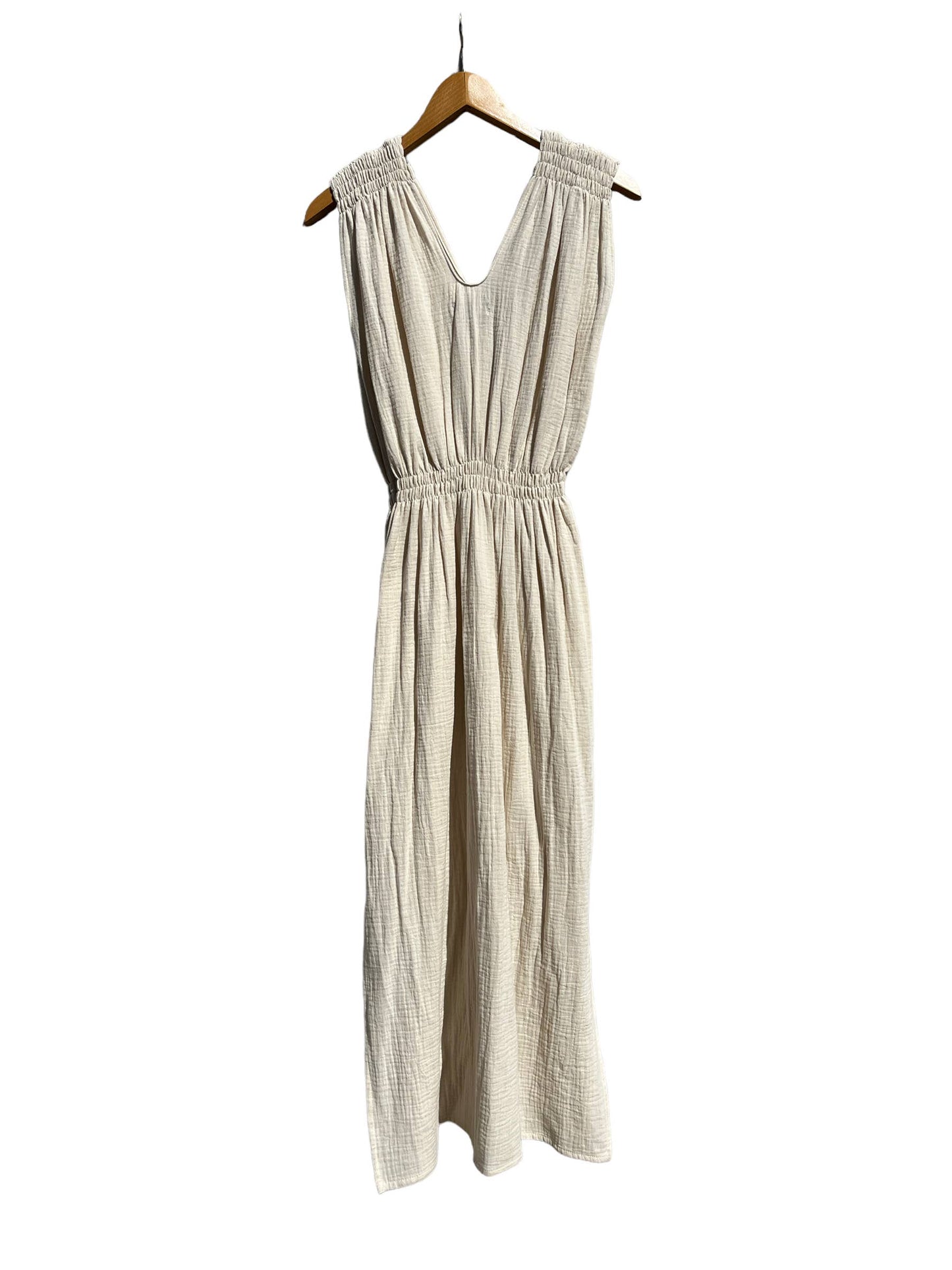 V Gathered greek dress in soft, organic, cotton: Navy blue