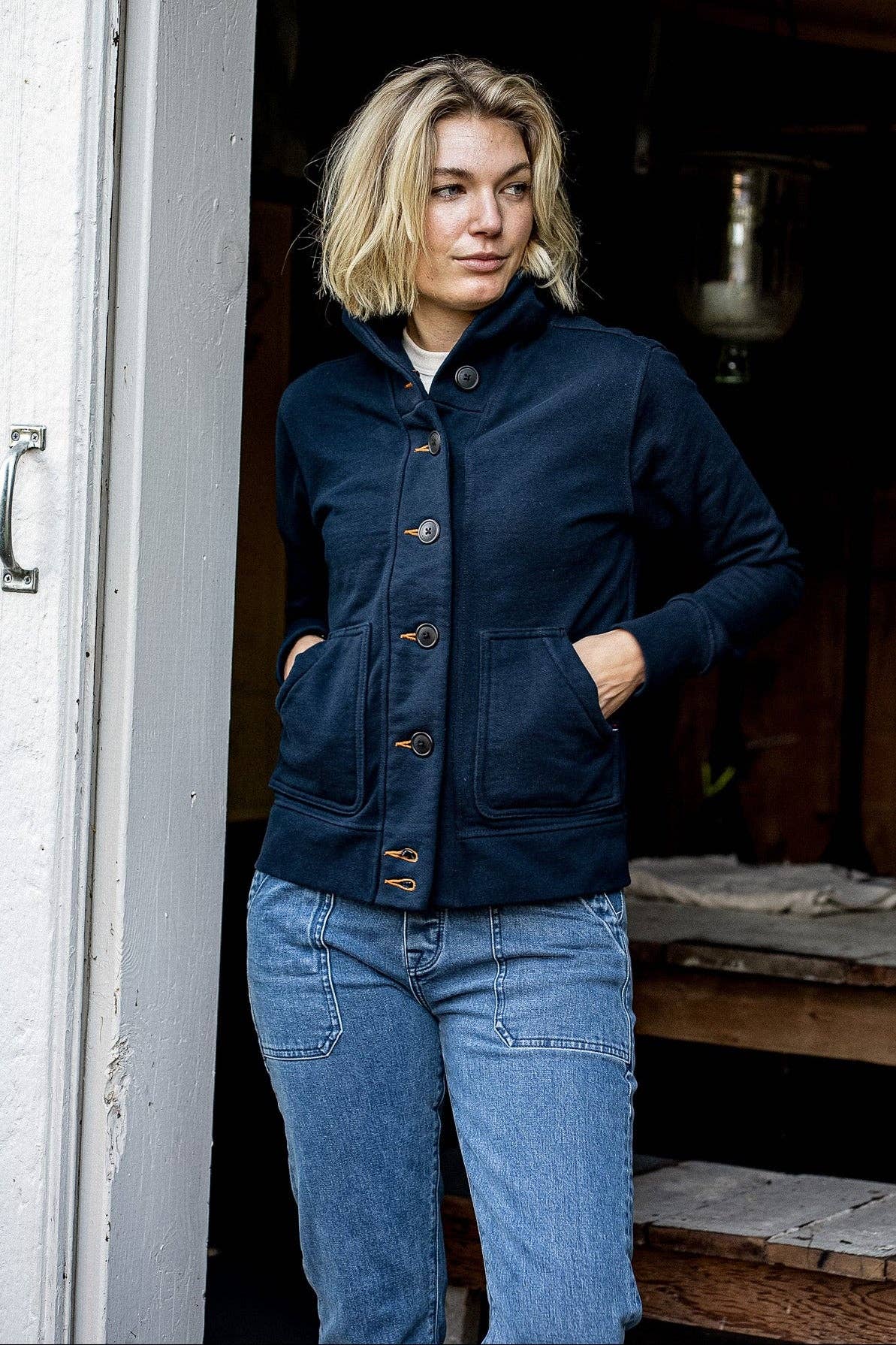 Women | Bodega Cardigan | 14oz 100% Cotton French Terry - Navy