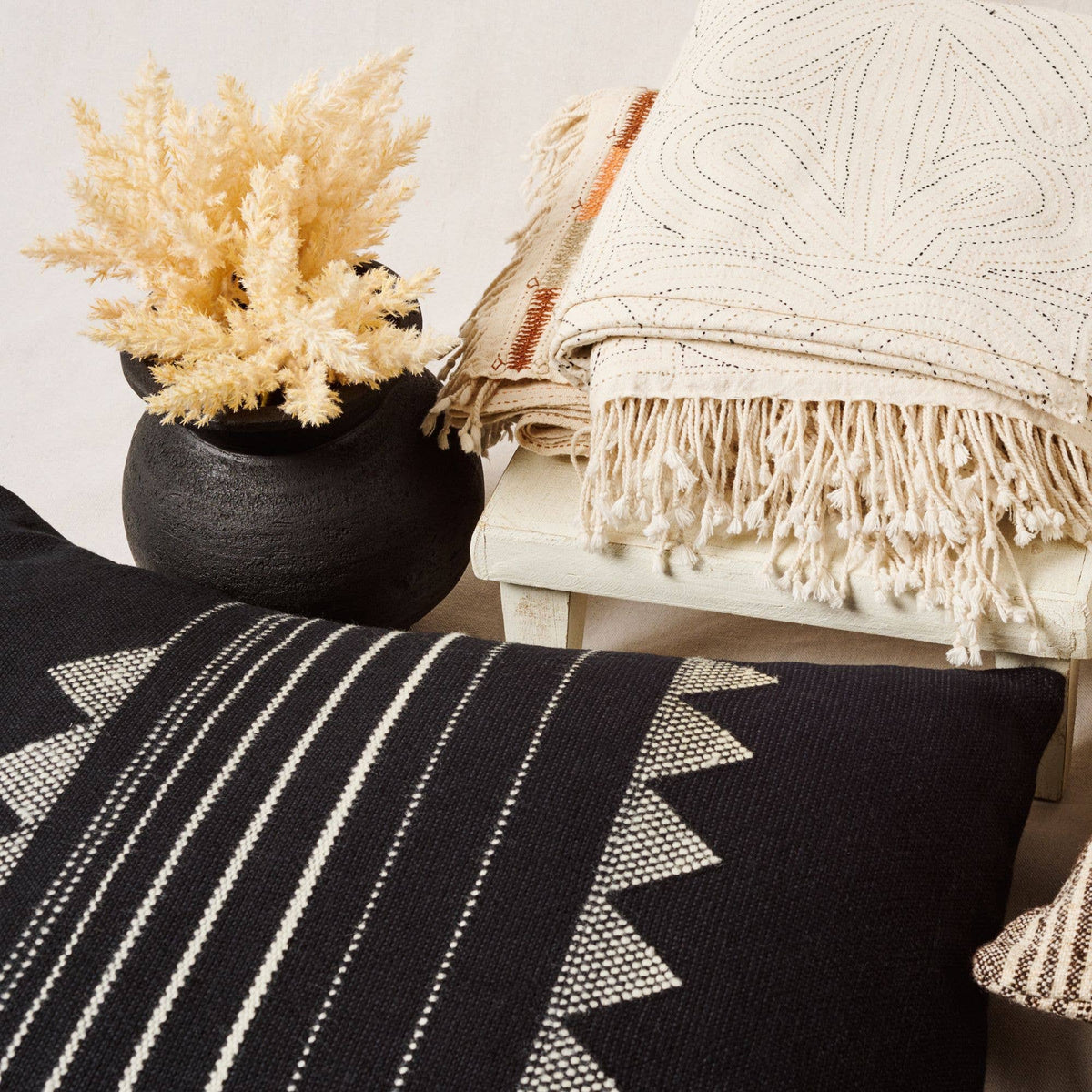 Kora Black Merino Cotton Silk Blend Handloom  Pillow