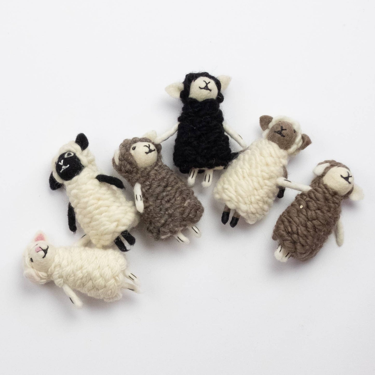 Sheep Finger Puppets -Set of 5 . Made in Nepal