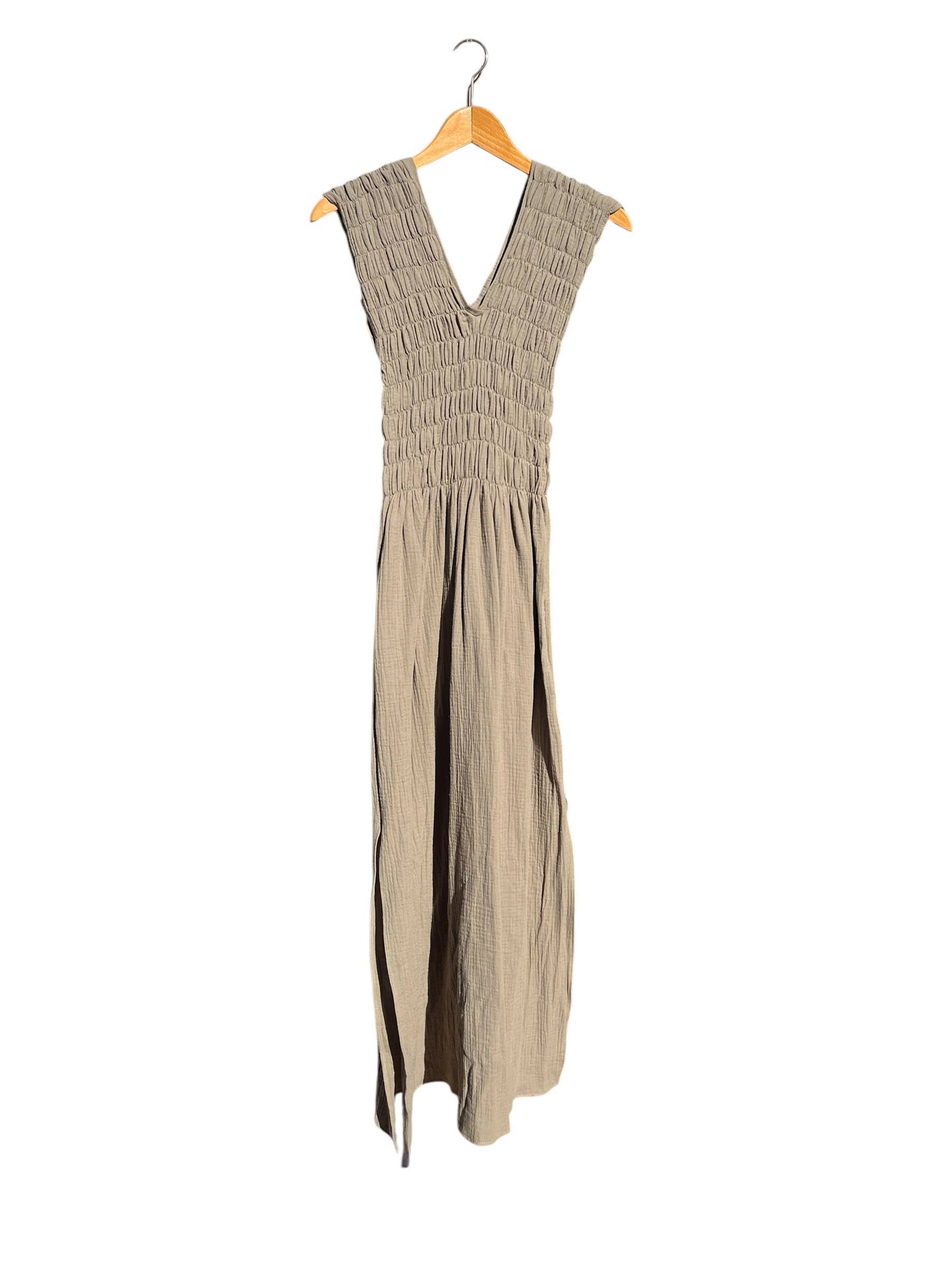 CECILIA SÖRENSEN - 736 ALBAZER V-neck dress in organic cotton muslin: Khaki