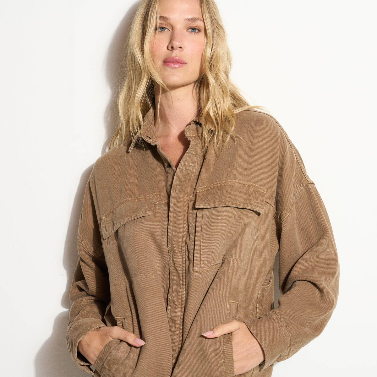 Rowan - Odette Drape Denim Twill Shirt Jacket: Washed Black / S / WWOW0007