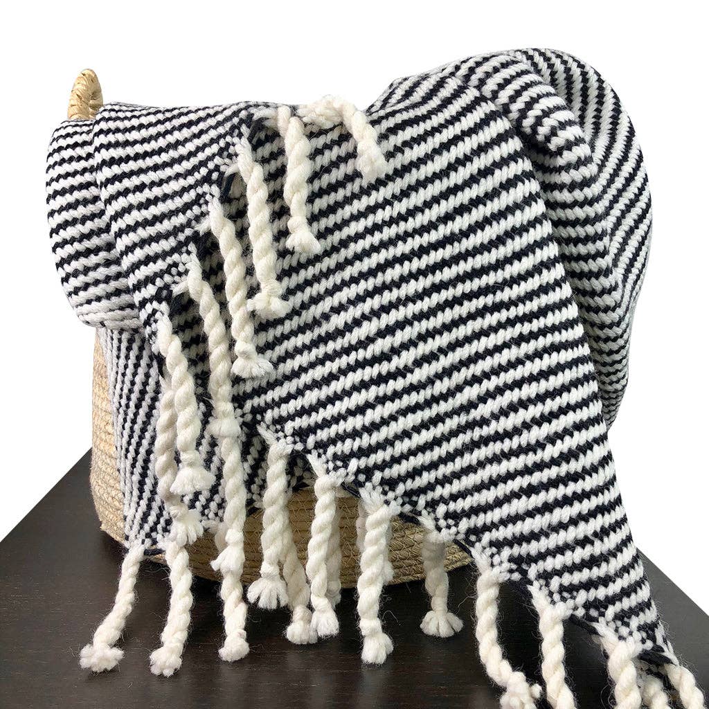 Luxe Black and Ecru Stripe Alpaca Throw