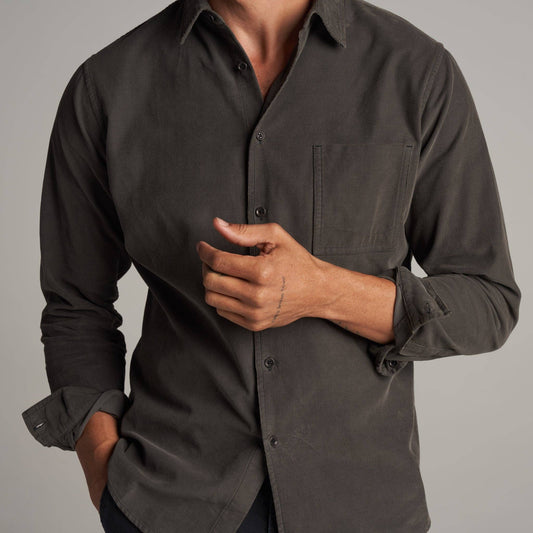 Nobel Fine Wale Cord Button Down Shirt: Color Cinder