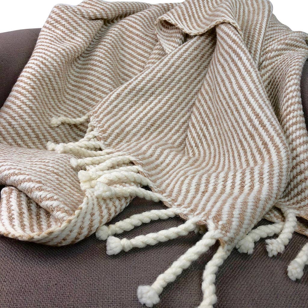 Luxe Camel Ecru Stripe Alpaca Throw