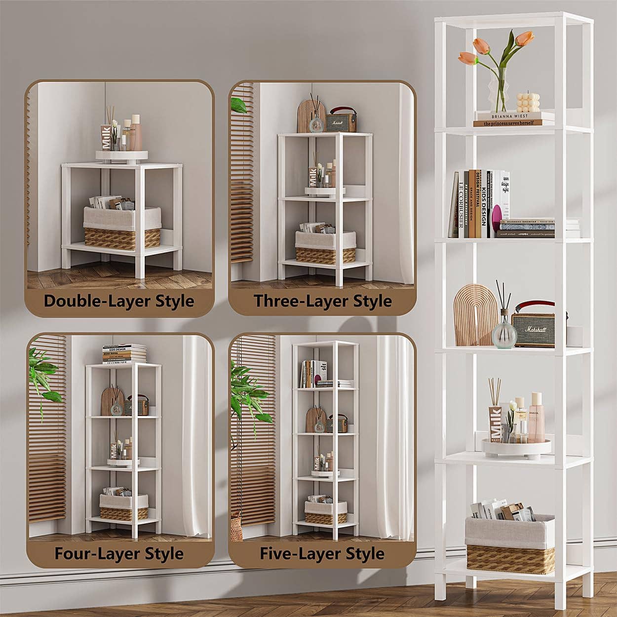 ShipItFurniture - 6 Tier Bookshelf with Anti-Fall Baffle, Tall 64.79" Bookcase with DIY Shelves, Industrial Book Shelf Storage Organizer, Display Free Standing Shelf Unit for Bedroom, Living Room, Office, White: White / 6-Tier