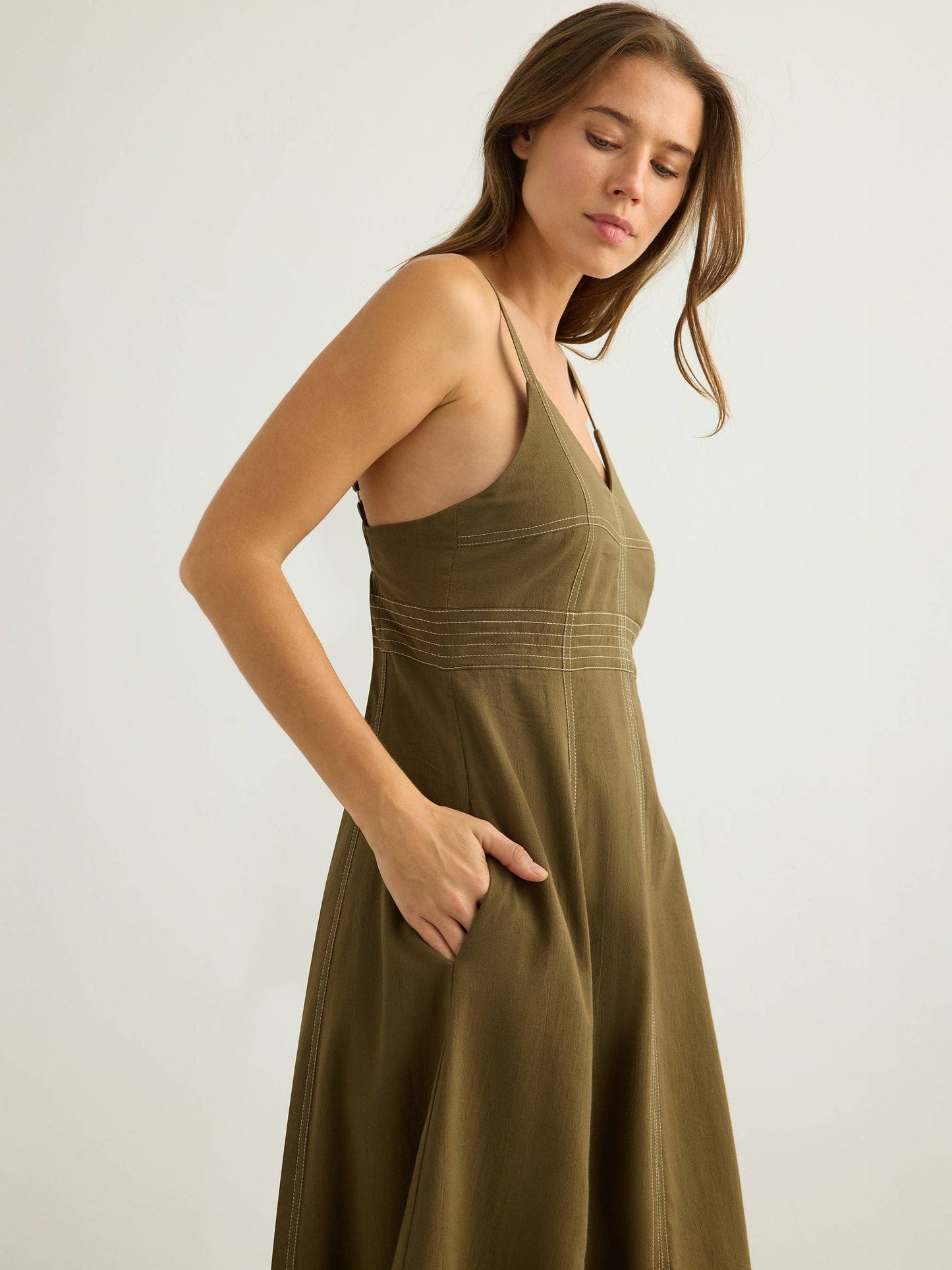 The Handloom - Eva Maxi Dress - Khaki Green: Khaki Green / S-M