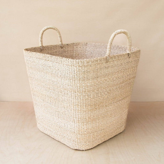 Large Hemp Square Wicker Handle Basket