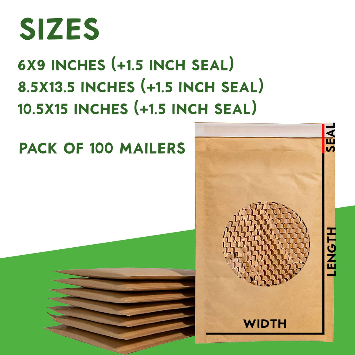 Coaco - 100pcs Kraft Mailers, Honeycomb Kraft Mailers, Padded Mailer: 10.5x15