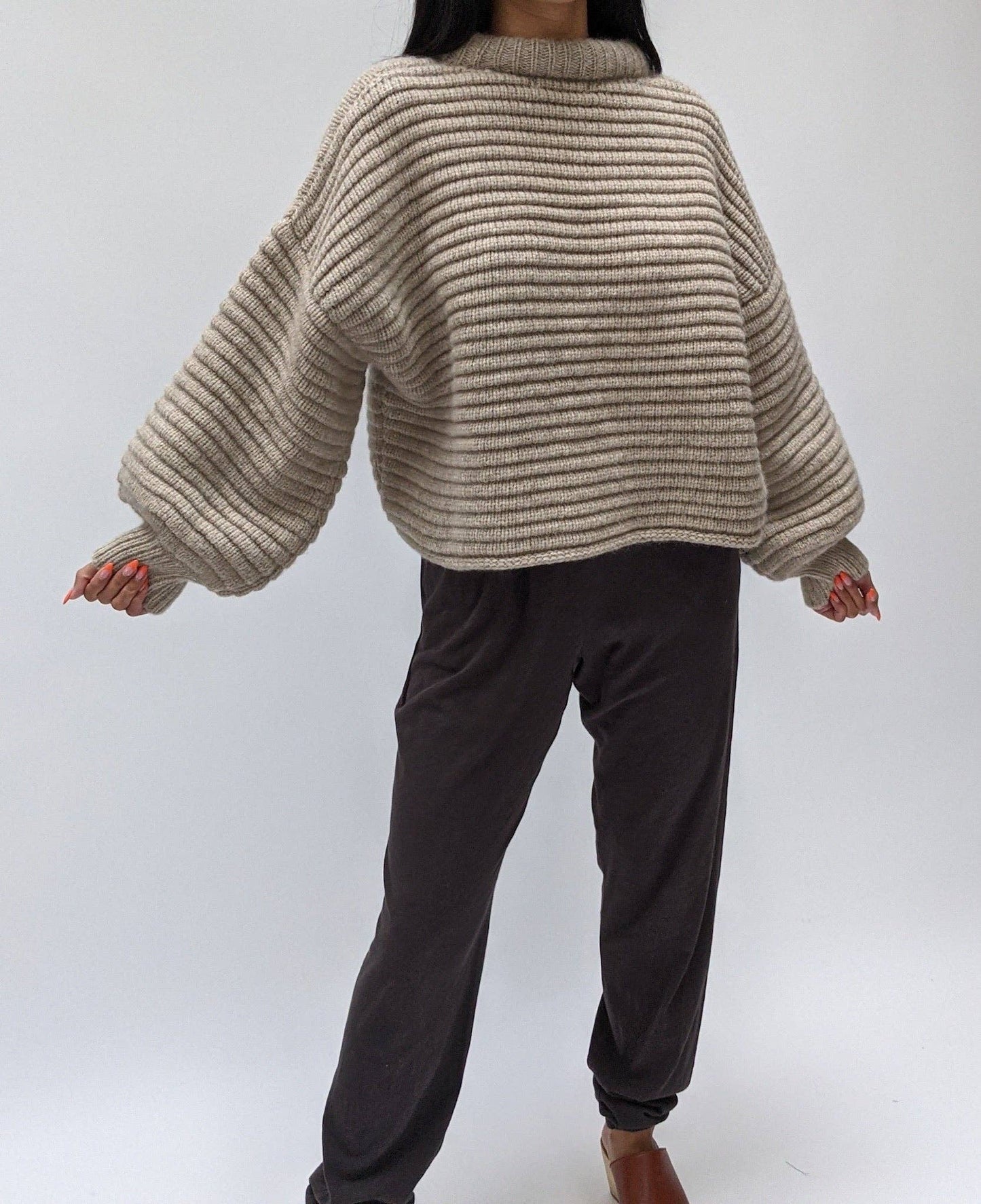 Na Nin - Romy Knitted Alpaca Balloon Sleeve Sweater: Tomato / O/S