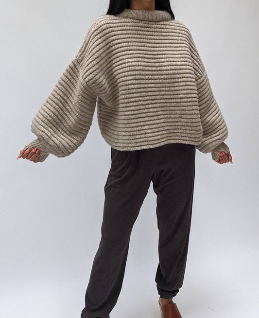 Na Nin - Romy Knitted Alpaca Balloon Sleeve Sweater: Oat / O/S