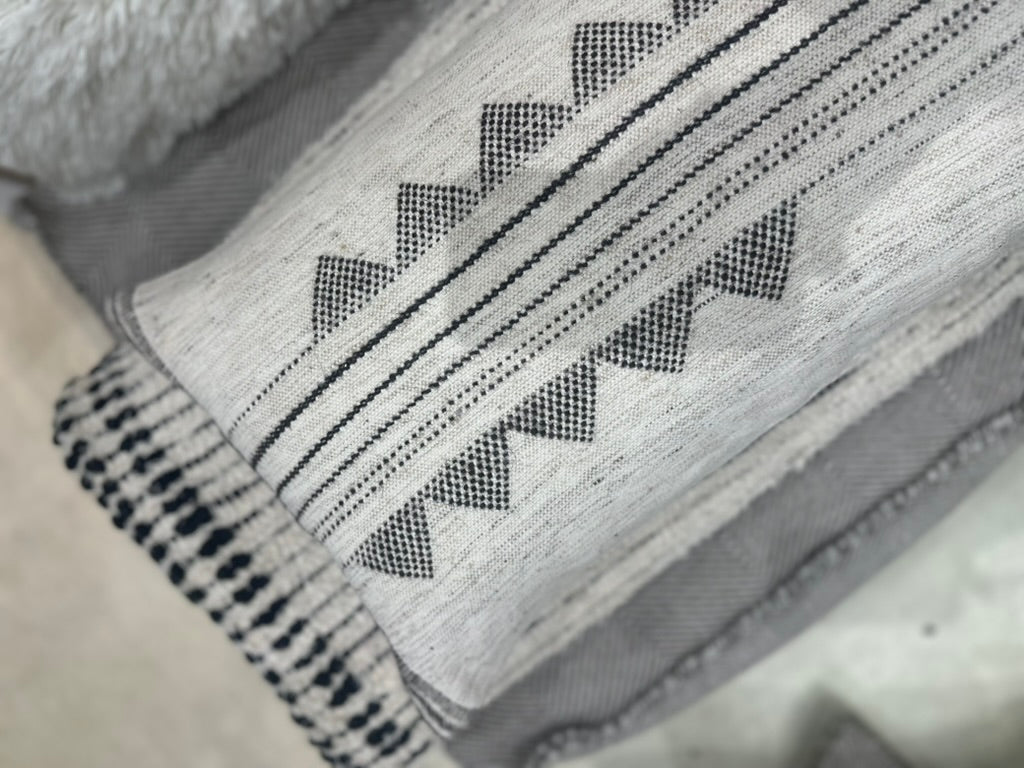 Kora White Small Handwoven Cotton Lumbar Pillow With Feather Fill