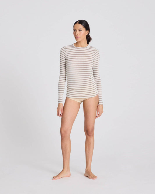 gai-lisva - Thyra Sailor Wool Top - Ecru / Grey Melange Sailor Stripe: M