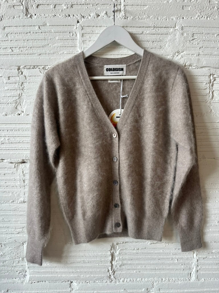 Brushed Vienna Cashmere Button Front Cardi in Truffle