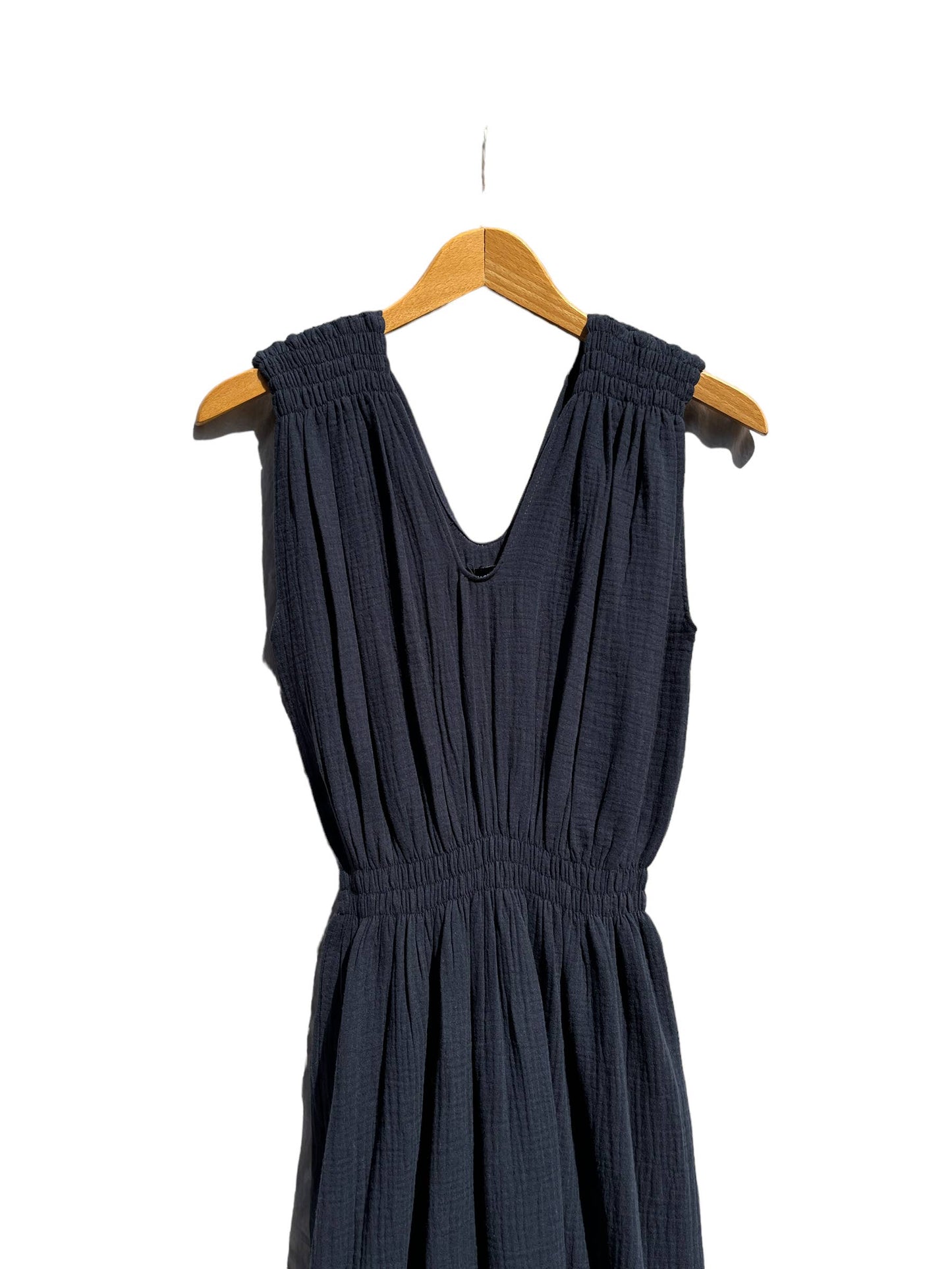 V Gathered greek dress in soft, organic, cotton: Navy blue