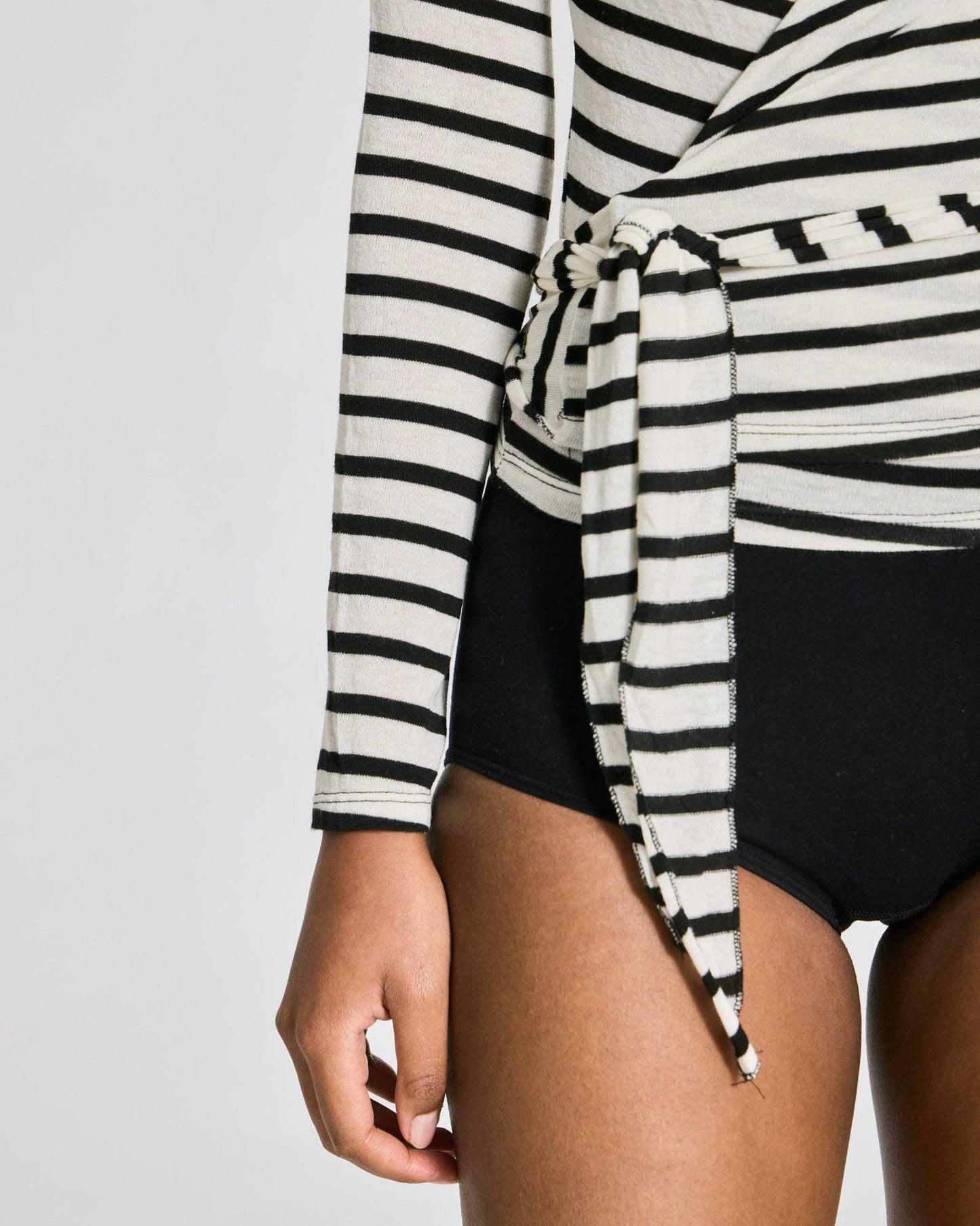 Signe Striped Wrap L/S Wool Top - Ecru / Black Sailor Stripe: L