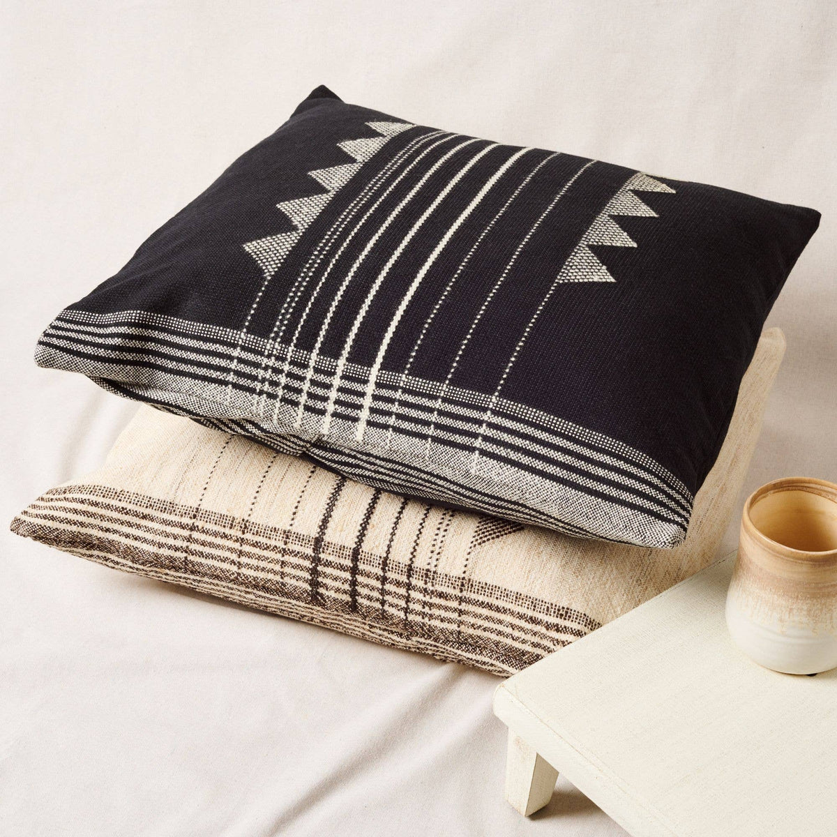 Kora Black Merino Cotton Silk Blend Handloom  Pillow