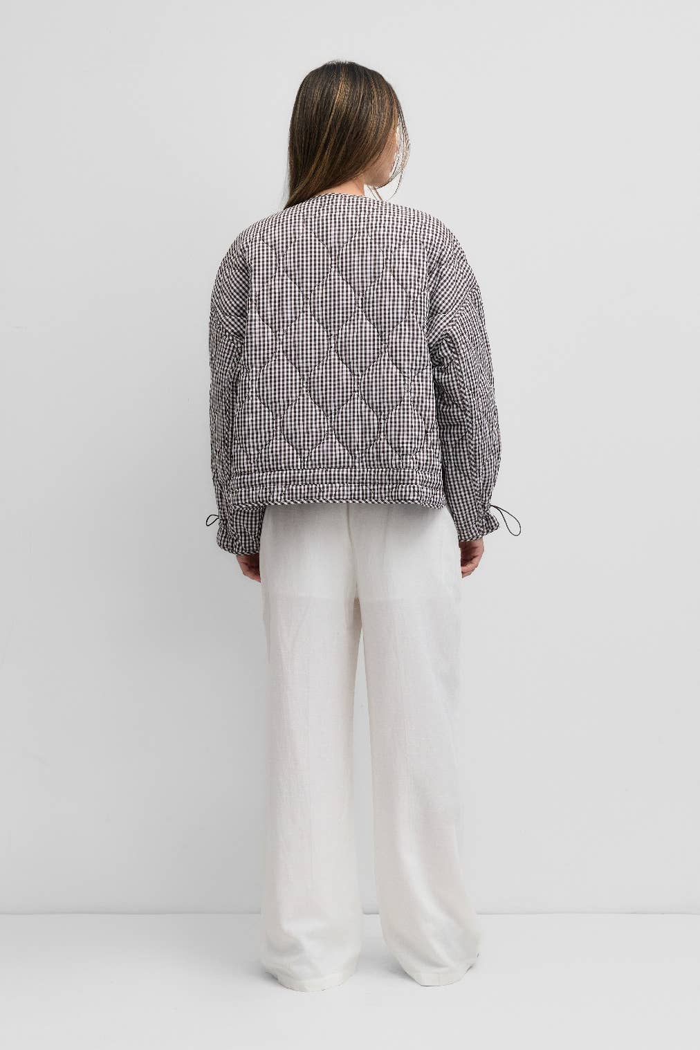 Quilted Gingham Cotton Cropper Jacket: Black / MEDIUM