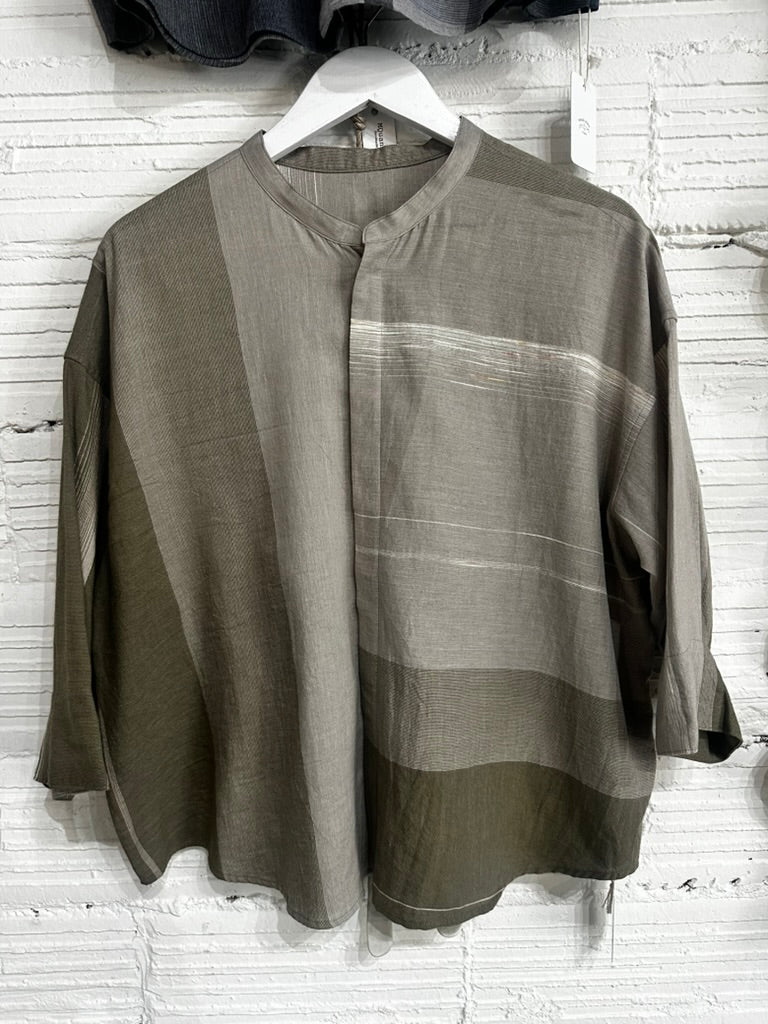 Flat Thin Collar Button Up, Organic Cotton Tamaki Niime