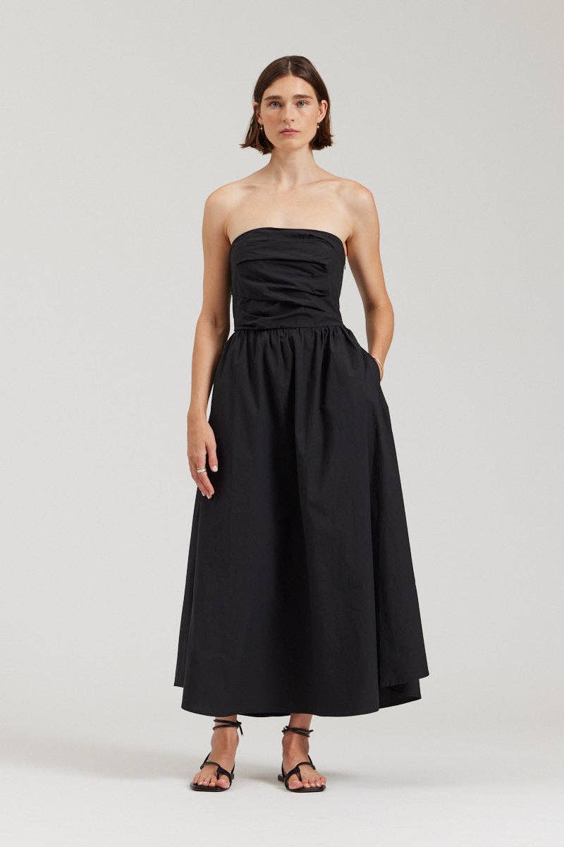 Belen Strapless Cotton Poplin Dress: Black / Small