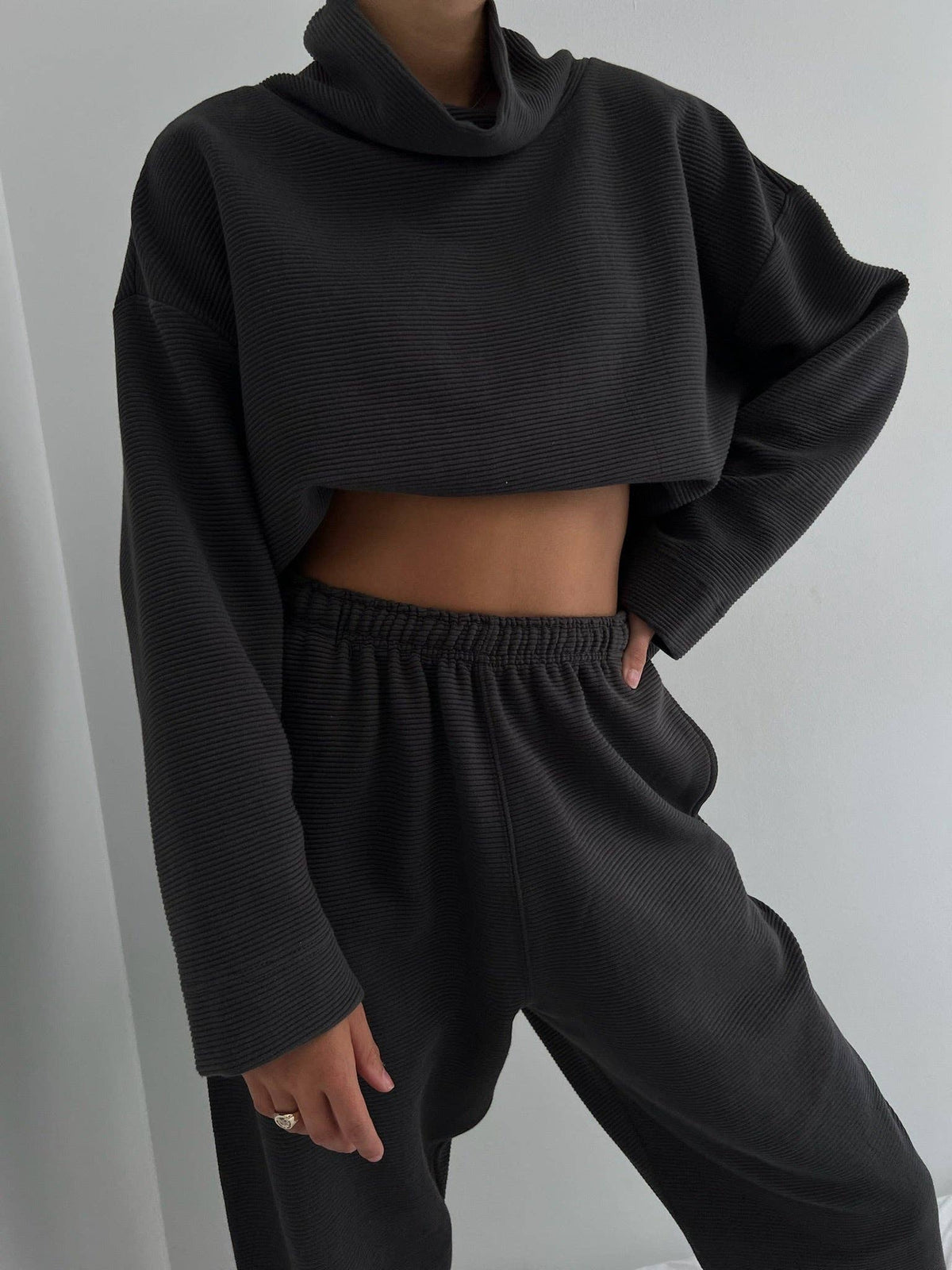 Mia Rippled Cotton Pullover - Cream and Faded Black