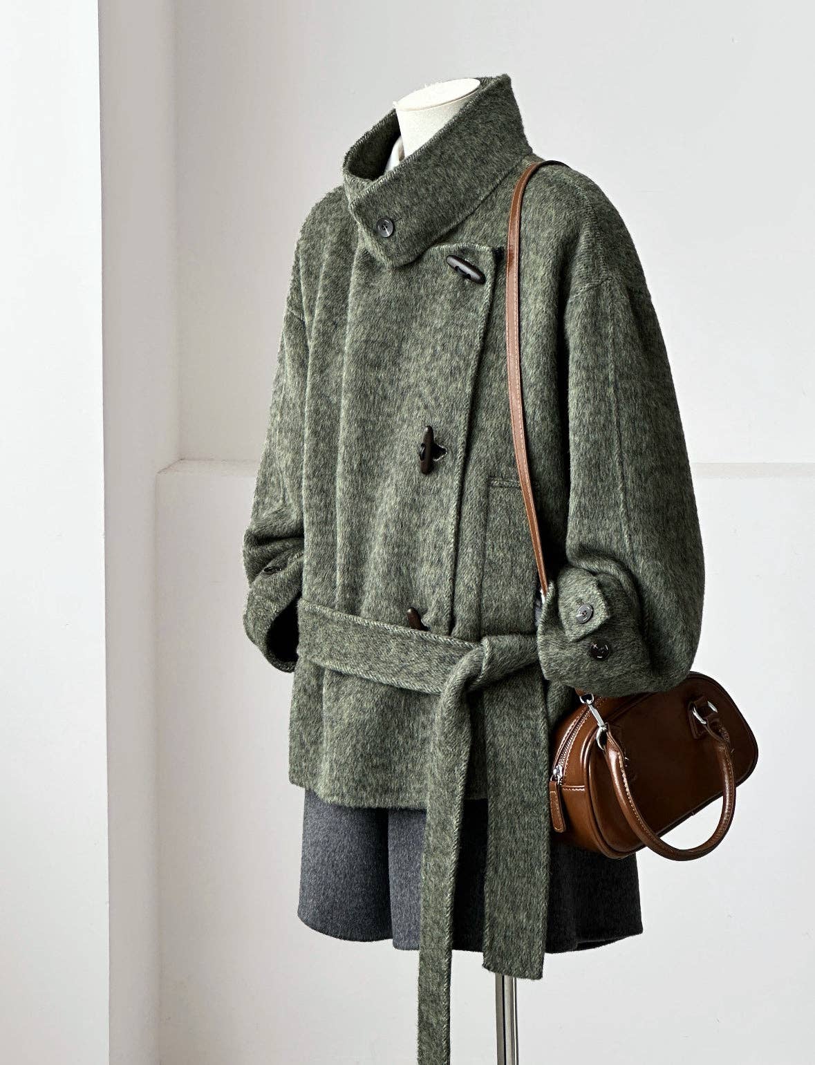 Astra Stand Collar Coat - Sage Melange