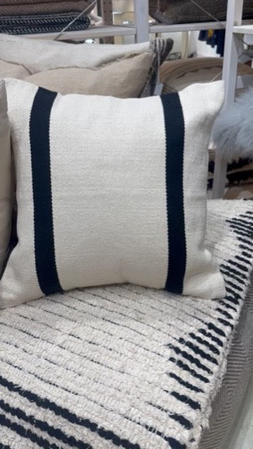 Anema Striped Kilim Pillow Cover with Black Stripe and Down Insert