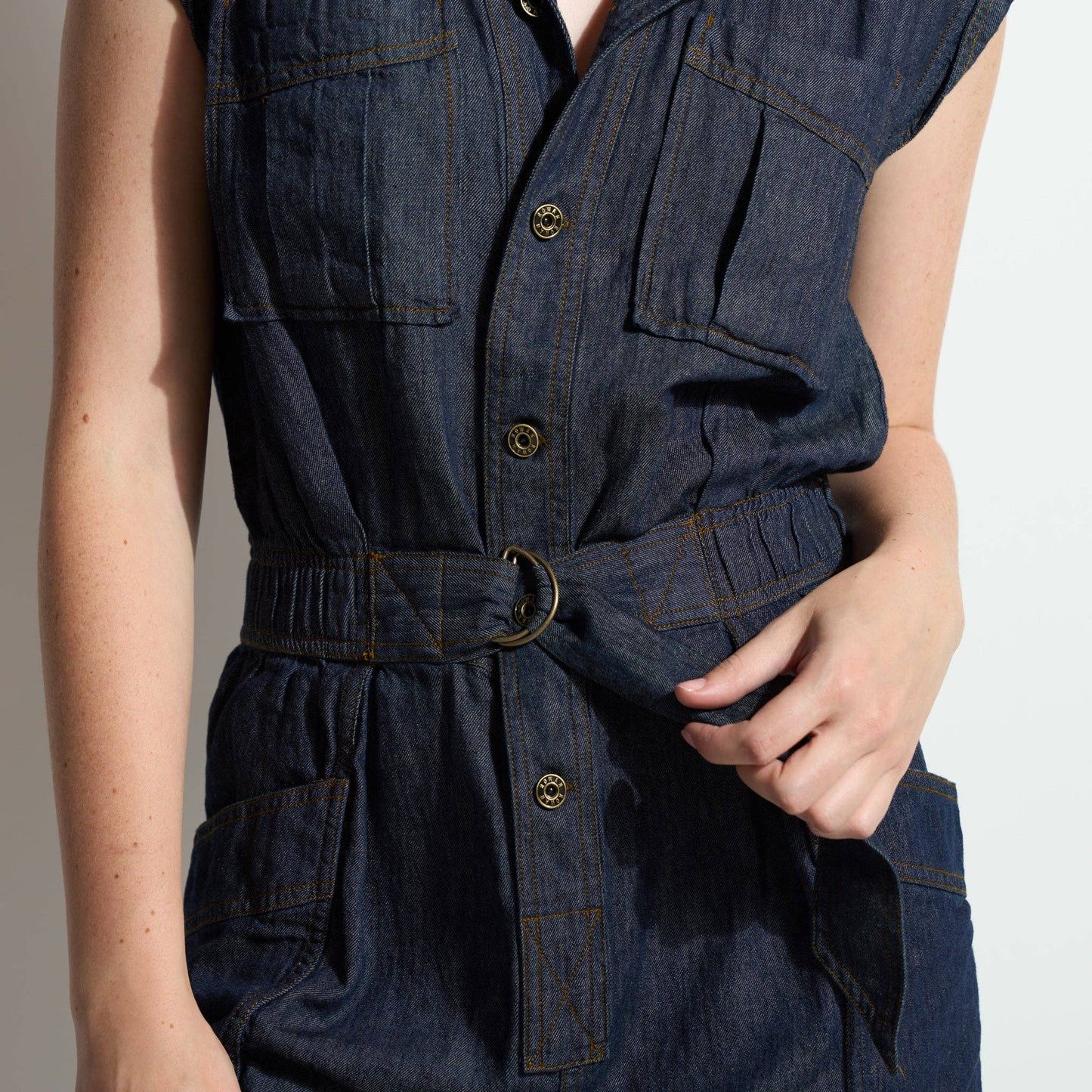 Japanese Fluid Denim Jumpsuit: Raw Indigo / S
