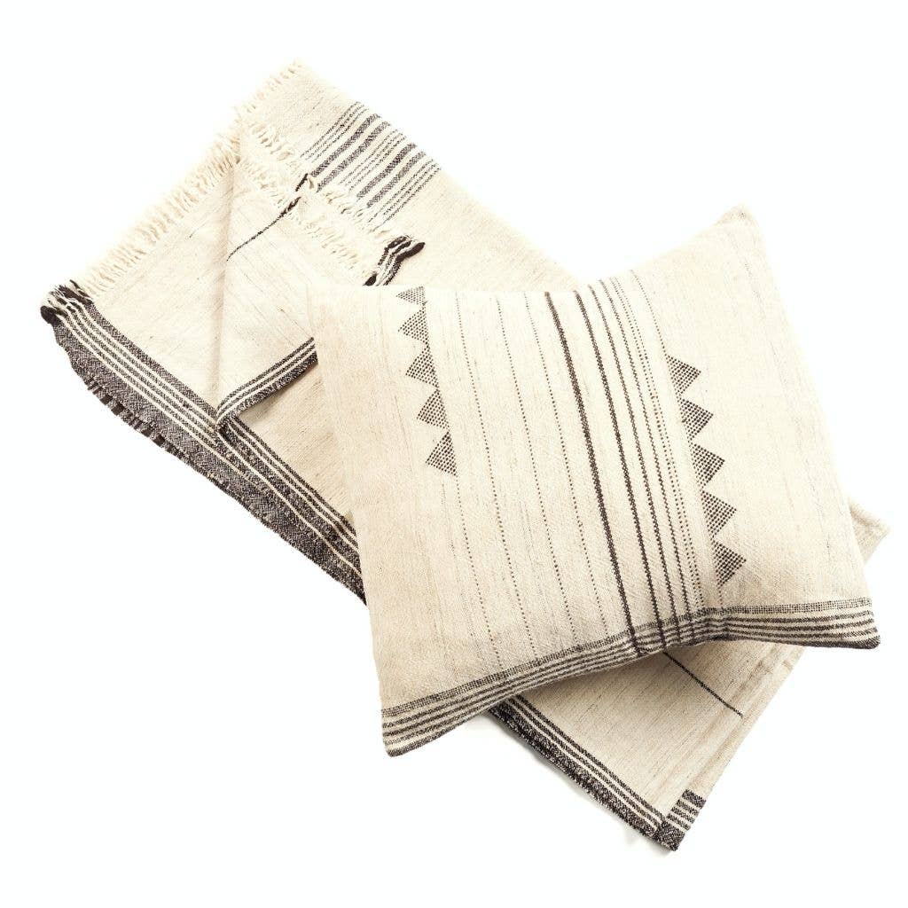 Kora Handloom Large Ecru Textured Pillow Cover with feather fill