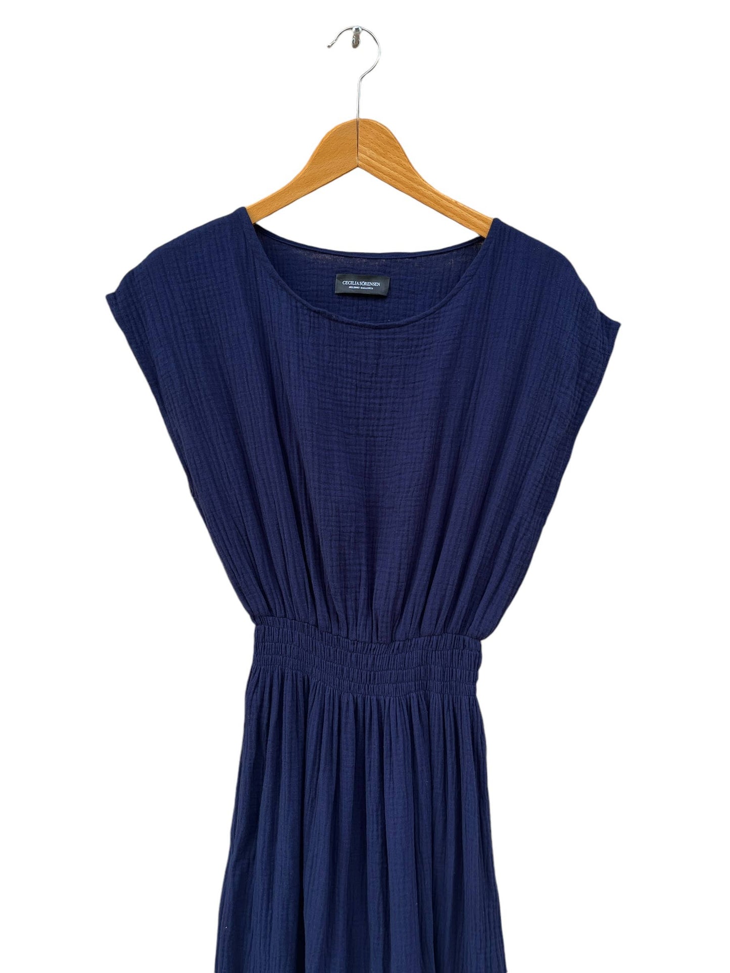 CECILIA SÖRENSEN - 734 MAIMÓ Gathered dress in soft organic cotton muslin: Navy blue
