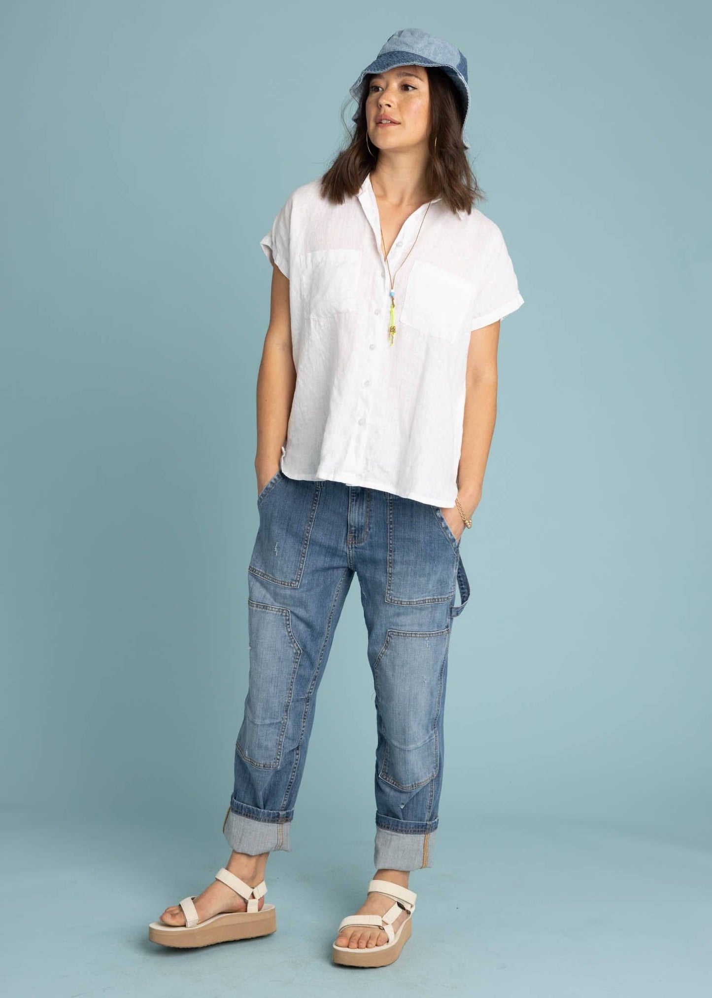 Linen Cap Sleeve Spring Shirt s/m