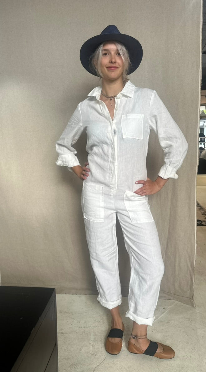 Isabelle Linen Jumpsuit: Milk / Extra Small