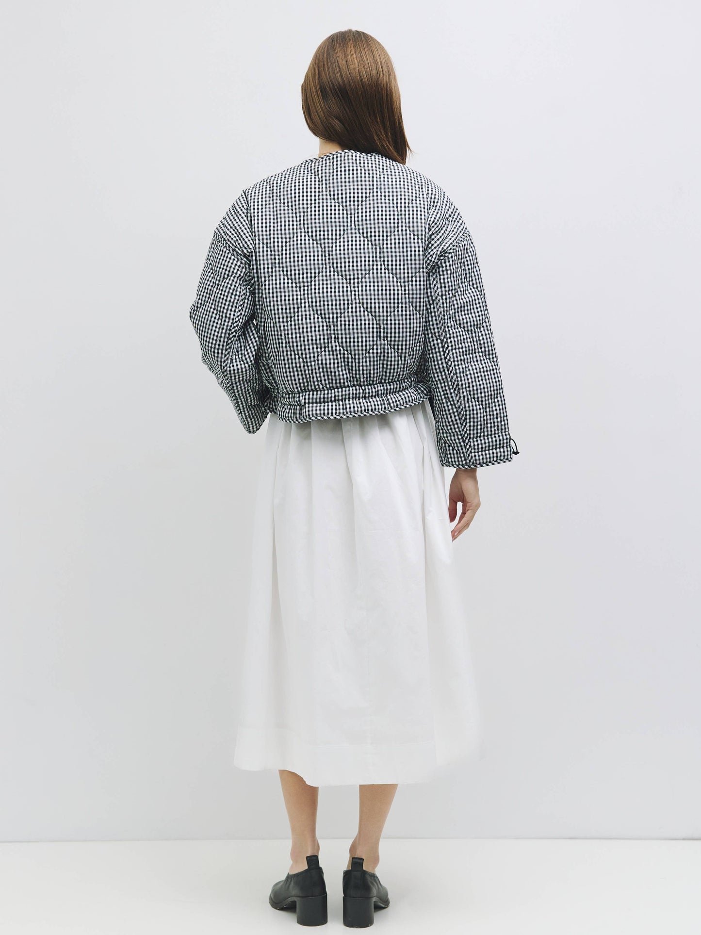 Quilted Gingham Cotton Cropper: Black / SMALL