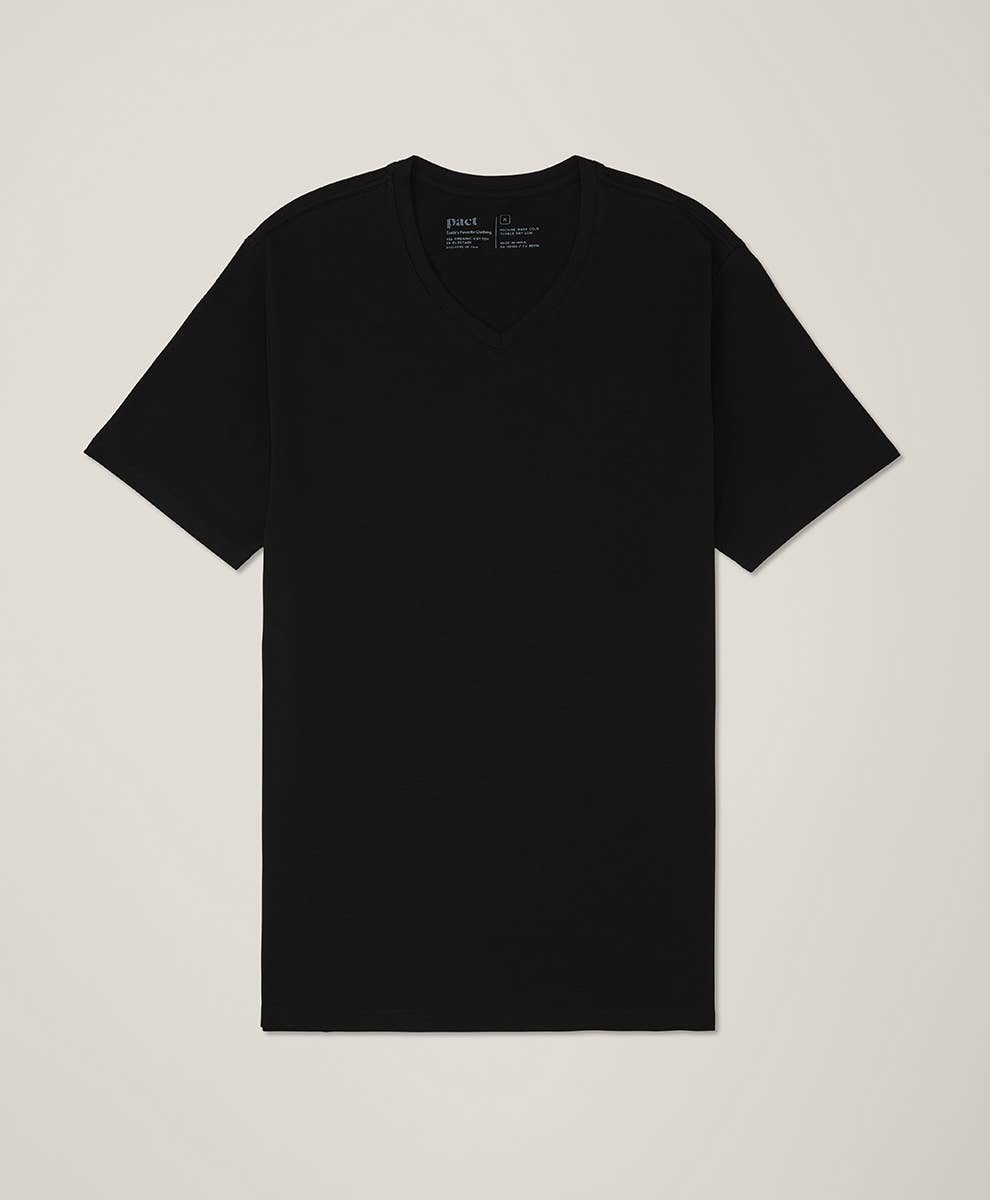 Pact - Men's Luxe Stretch Jersey Slim V-Neck Tee: Black / Large