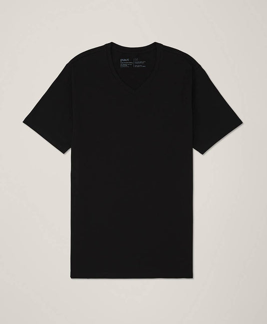 Pact - Men's Luxe Stretch Jersey Slim V-Neck Tee: Black / Large
