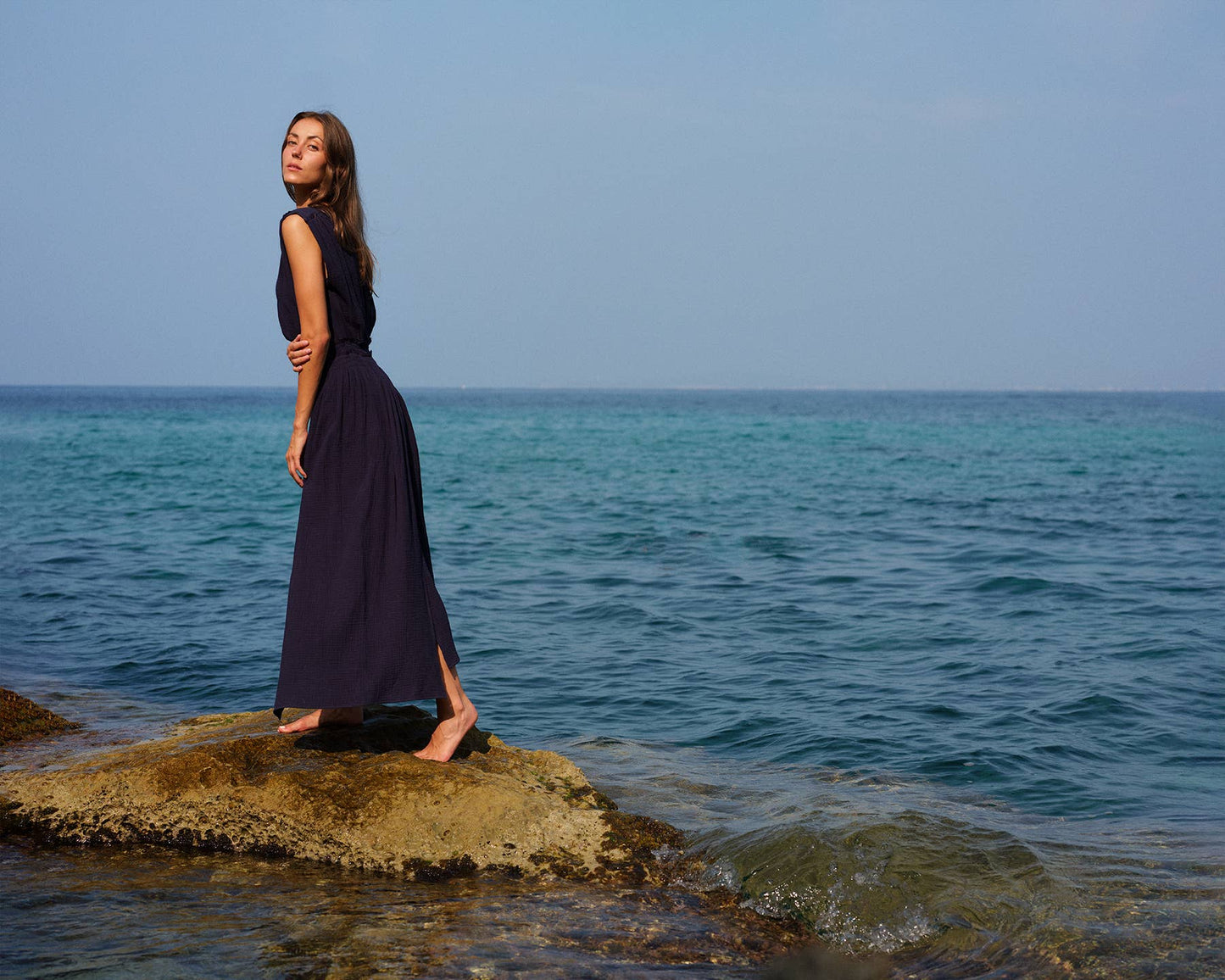 CECILIA SÖRENSEN - 789 ACACIA Dress in organic cotton muslin: Blue