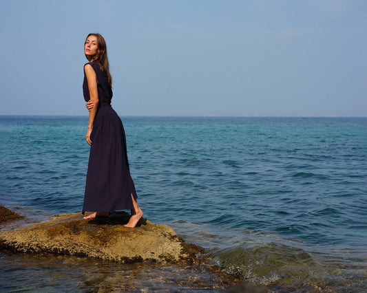 CECILIA SÖRENSEN - 789 ACACIA Dress in organic cotton muslin: Blue