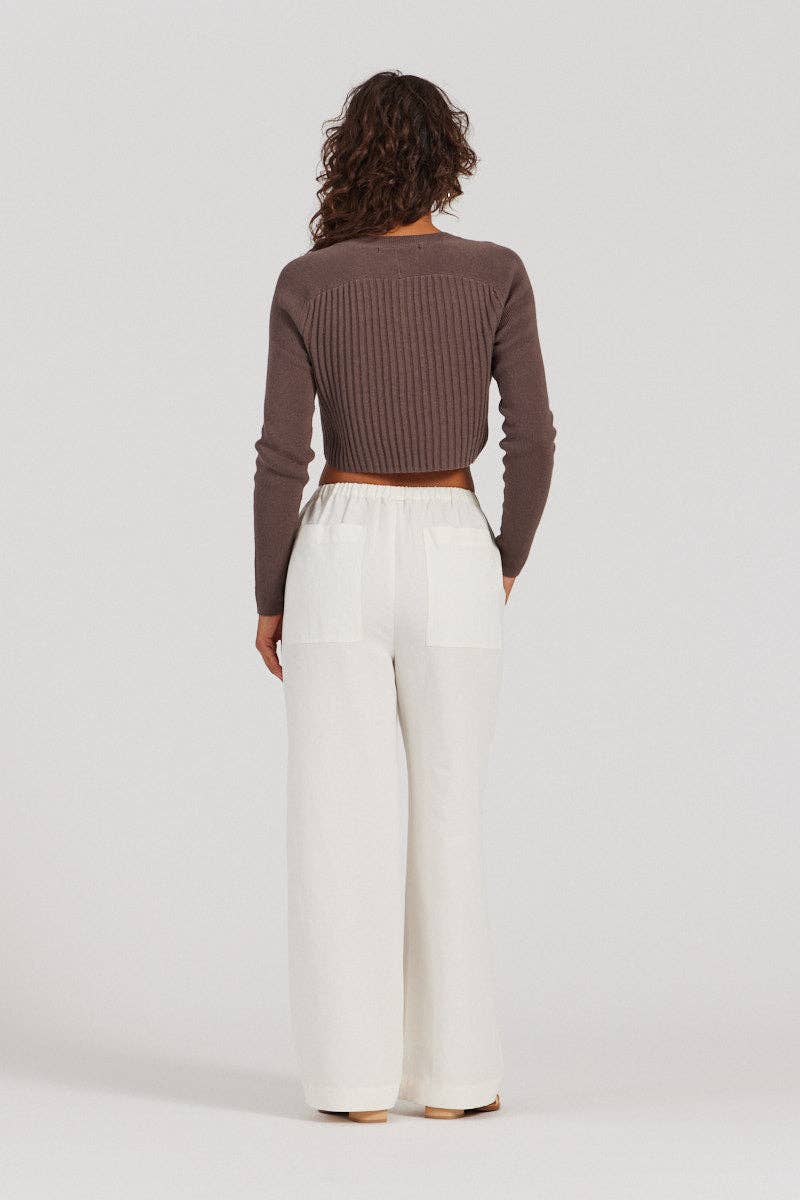 there. elsewhere - Cropped Rib Cardigan: Dry Fig / Small