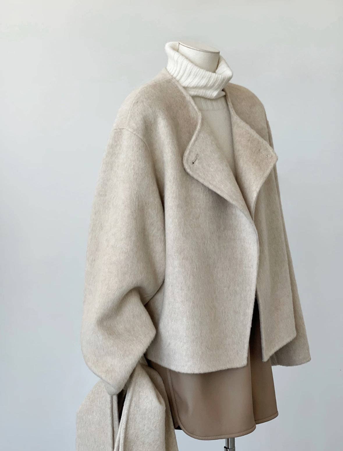 Loom & Line - Vela Short Loose Cardigan Wool Coat - Beige: One Size