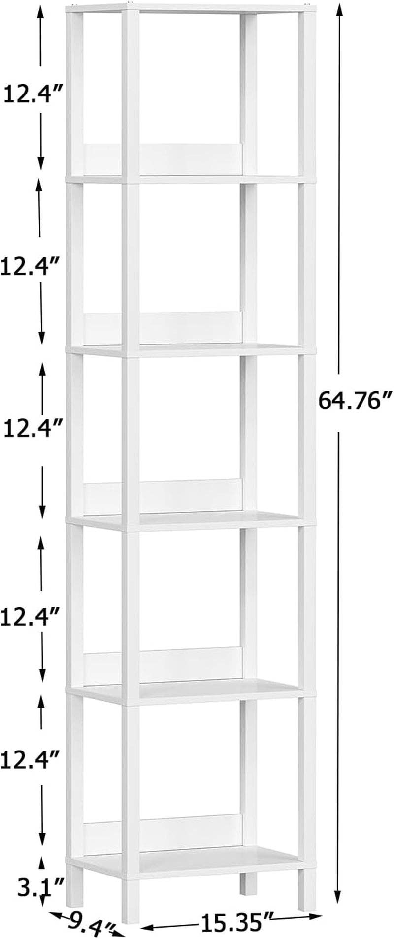 ShipItFurniture - 6 Tier Bookshelf with Anti-Fall Baffle, Tall 64.79" Bookcase with DIY Shelves, Industrial Book Shelf Storage Organizer, Display Free Standing Shelf Unit for Bedroom, Living Room, Office, White: White / 6-Tier