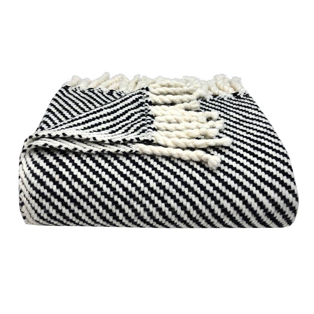 Luxe Black and Ecru Stripe Alpaca Throw