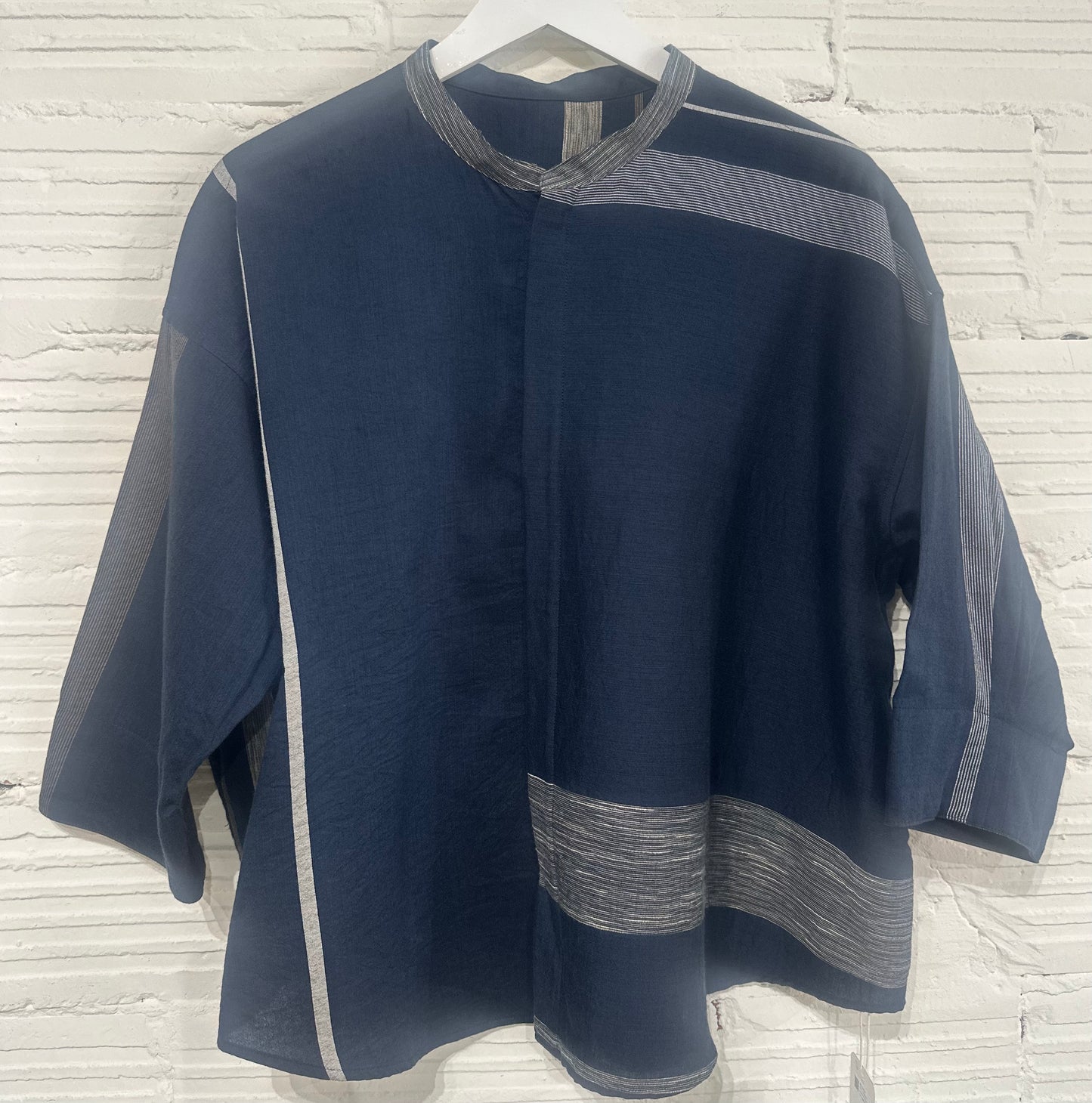 Flat Thin Collar Button Up, Organic Cotton Tamaki Niime