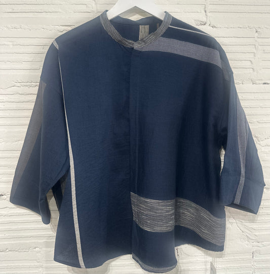 Flat Thin Collar Button Up, Organic Cotton Tamaki Niime