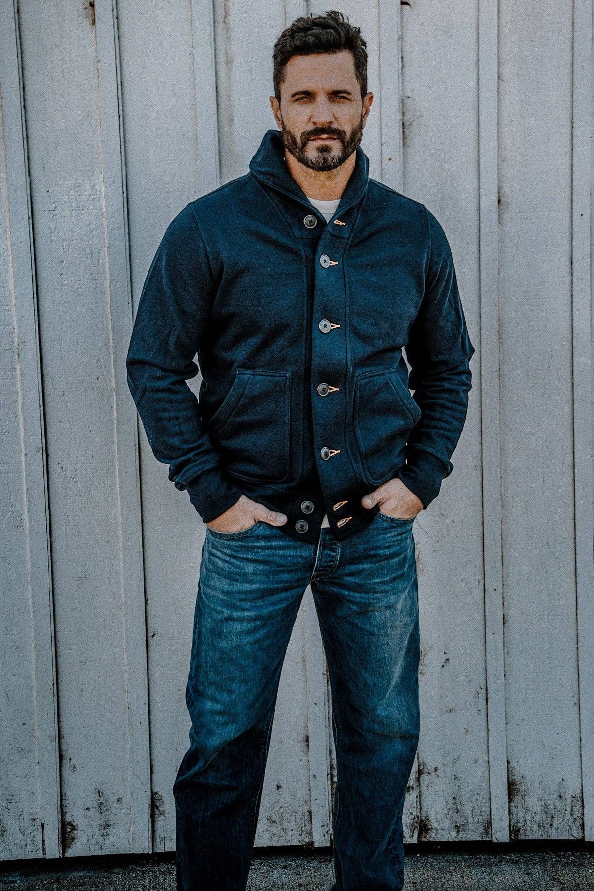 Men | Bodega Cardigan | 14oz 100% Cotton French Terry - Navy