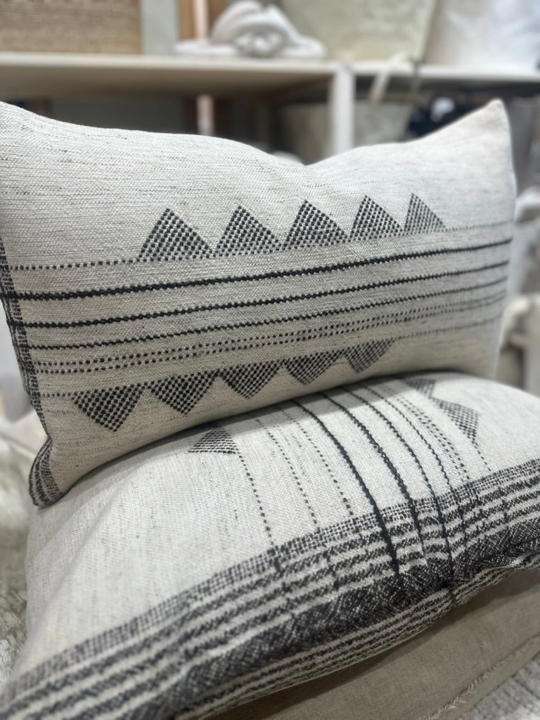 Kora Ecru Large Handwoven Cotton Lumbar Pillow with feather fill