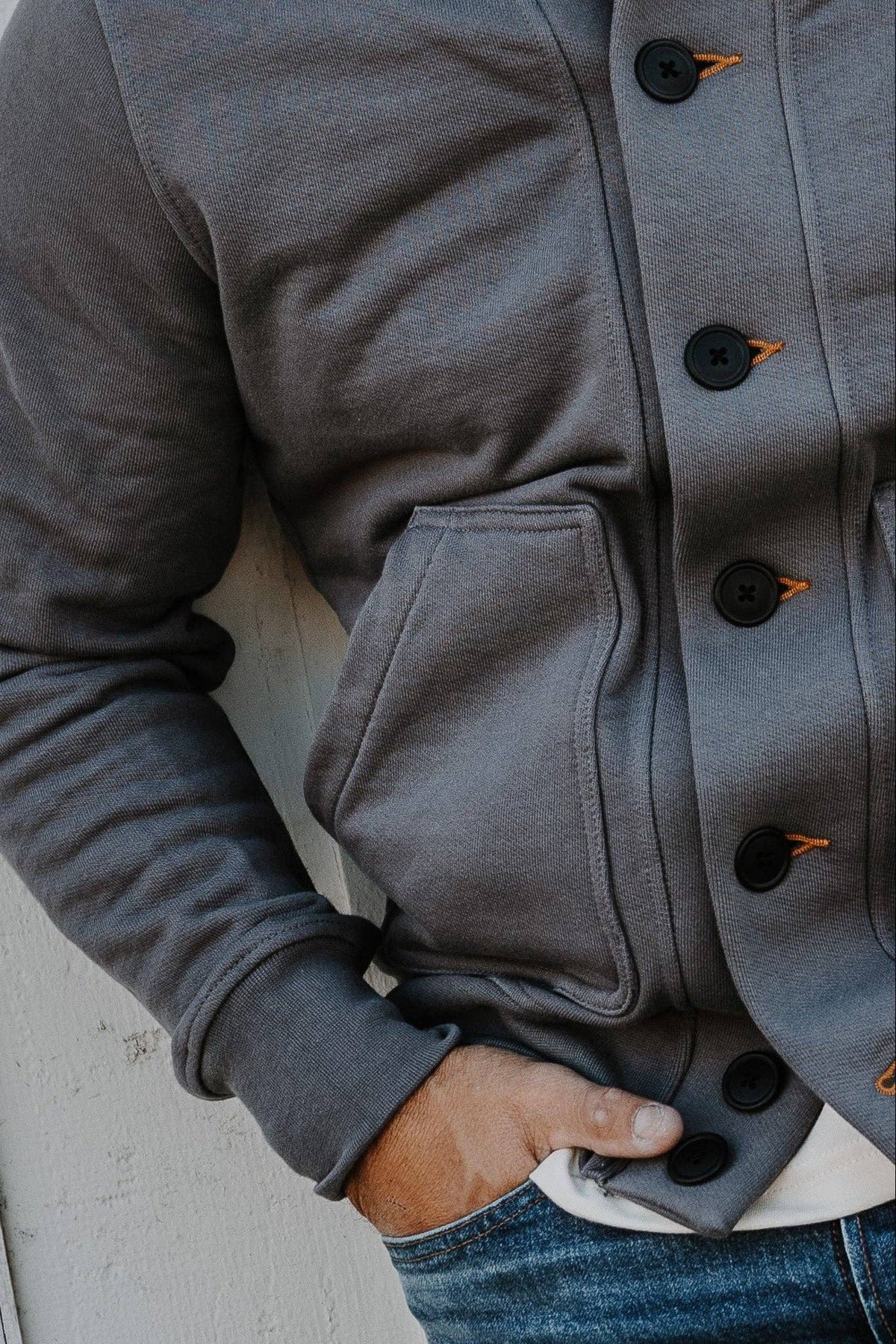 Men | Bodega Cardigan | 14oz 100% Cotton French Terry - Pebble