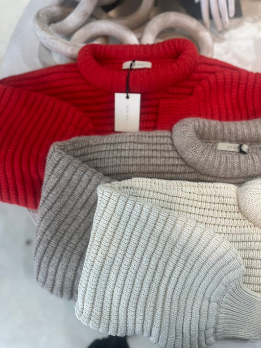 Na Nin - Romy Knitted Alpaca Balloon Sleeve Sweater: Tomato / O/S