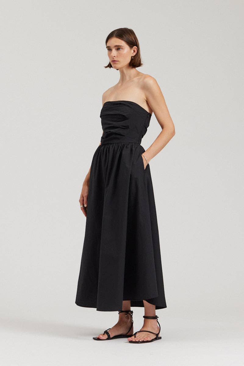 Belen Strapless Cotton Poplin Dress: Black / Small
